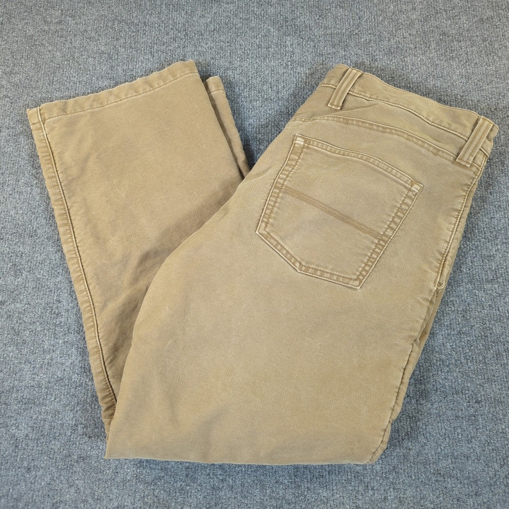 LL Bean Mens 38x30 Flannel Lined Bedford Corduroy Pants Tan Khaki Plaid 294092